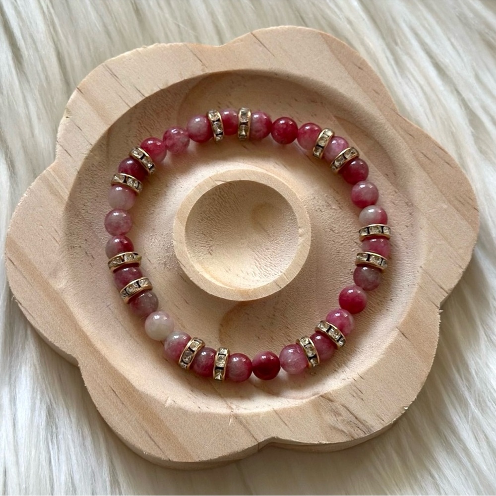 Handmade Watermelon Tourmaline Crystal Bracelet with Rhinestone Spacers - Picture 2 of 2